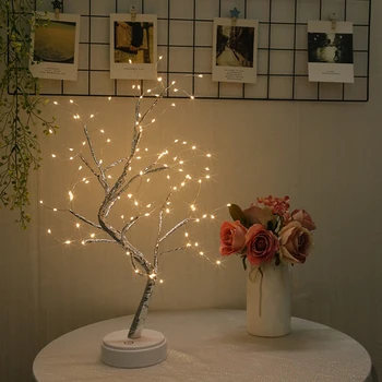 Cameră romantică homestay decor noptiera șir DIY Bonsai tyle Sârmă de Cupru de Încărcare USB Lumina de Noapte Touch Control Comutator Copac