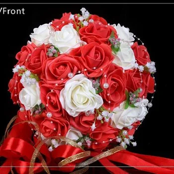 2016 Ieftin Buchet de Mireasa Roz/Roșu/Alb/Visiniu Mireasa domnisoare de Onoare Flori Artificiale Flori, Rose, Buchet Mireasa Buque de noiva