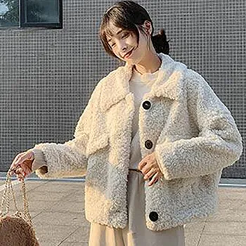 Elegante Femei Faux Blana Haina Streetwear Toamna Iarna Bej Imitatie Lambswool De Pluș Strat De Moda De Sex Feminin Palton Petrecere 2020