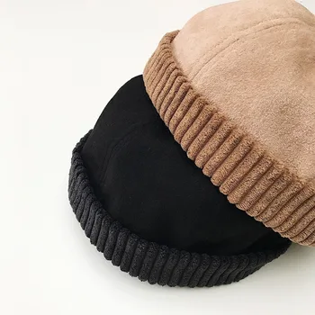 Iarna Docker Marinar Capac pentru barbati femei Brimless Pălării piele de Căprioară Îngroșa Hip Hop Beanie Pălărie de Culoare Solidă Toamna Beanie Hat