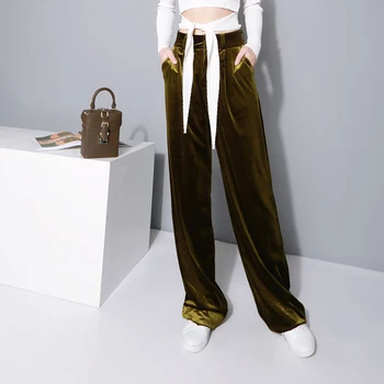 [XITAO] Moda Femei pe toată Lungimea Wide-leg Formă Vrac Mijlocul Talie Culoare Solidă Stil Casual Toamna anului Nou Pantaloni de Catifea SSB-056