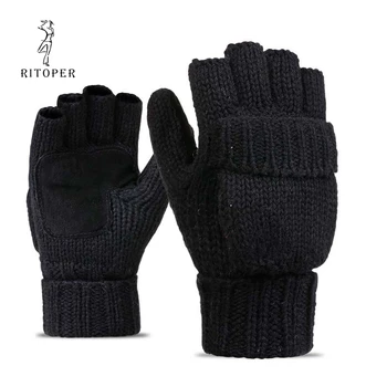 RITOPER Unisex Plus Gros de sex Masculin Degete Mănuși pentru Bărbați de Lână Cald Iarna Expuse Deget Mănuși cu un deget Tricotate Cald Flip Jumătate Degetul Mănuși
