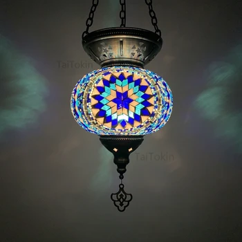 Dimensiune mare turcă mozaic Lampă de pandantiv vintage, art deco Mana lamparas de mesa Sticlă lumină romantică lamparas con mosaicos