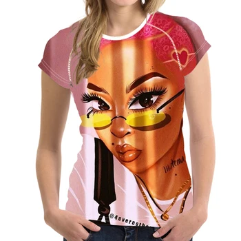 FORUDESIGNS Vara Femei T-shirt Melanina Poppin Imprimat tricouri Brand de sex Feminin O-Gat Maneci Scurte Tricouri Casual Tricouri Topuri