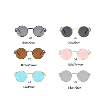 ROYAL FATA Steampunk Rotund ochelari de Soare pentru Femei Brand Designer Polarizate Negru Roz Ochelari de vedere Barbati Metal Primăvară Picioare Oculos ss417
