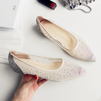 Cristal Plasă Pantofi Femei 2020 Nou a Subliniat Plat Lift Zâna Vântului Pantofi pentru Femei de Mari Dimensiuni