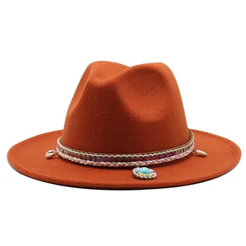 Fedora Hat pentru Femei Barbati Lână Simțit Margine Largă Pălărie de Epocă Jazz Fedora Pălărie Cuplu Capac Iarnă chapeau femme alb Panama capace
