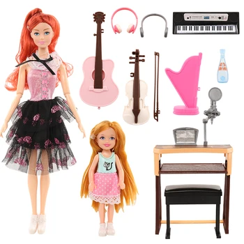 Moda Handmade 16 Elemente/Lot Cu O Cutie-Cadou 2 Păpuși 14 Papusa Accesorii De Educație Muzicală Pentru Copii Jucarii Pentru Barbie Joc De Pansament Fată
