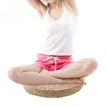 Scaun de Podea Bej Rotund de Paie Țese Mobilier Mat Pernei Scaunului Zen Yoga Perna Scaunului Home Decor 40*6cm Handmade în aer liber Pad