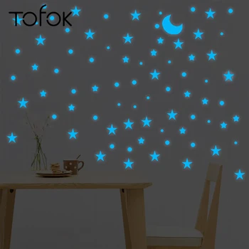 Tofok 205pcs/set Albastru Luminos Stele Dot Luna DIY Autocolant de Perete Camera de zi Camera de Copii Fluorescente Acasă Decor Strălucire în Întuneric