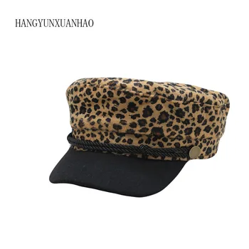 Epocă De Lână Leopard Print Casual Pălărie Femei Coarda De Sus Plat Iarna Capac De Sex Feminin Casual De Baseball, Pălării De Moda De Accesorii Militare