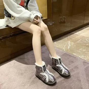 Blana Cizme De Zapada Pentru Femei Pantofi 2020 Cataramă De Metal Toc Plat Glezna Cizme Pentru Femei Pantofi Cald Iarna Cizme De Pluș Botas De Mujer
