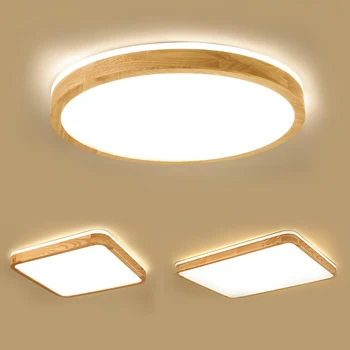 LED Lumina Plafon de Lemn Pătrat Rotund pentru Living Dormitor Interioară corp de Iluminat Montat pe o Suprafață Lampa de Control de la Distanță Estompat