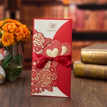 25pcs de Lux cu Laser Tăiat Invitatie de Nunta Card a Crescut Inima de Dragoste Felicitari Customizd Cu Panglică Petrecere de Nunta de Decorare