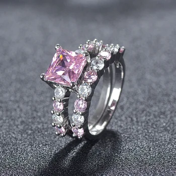 2021 nou de lux pink princess argint 925 set inel de nunta pentru femei lady cadou de aniversare de bijuterii en-gros R5173