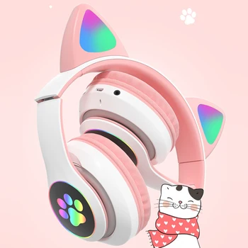 RGB Pisică Ureche Căști fără Fir Bluetooth 5.0 Bass Anulare a Zgomotului Adulți Copii Fata de Pliere Cască Suport TF Card Cu Microfon