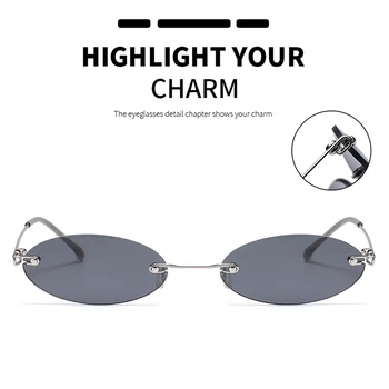 LongKeeper Oval Fără Ramă De Ochelari De Soare Pentru Femei Brand Mici Retro Negru-Violet Ochelari De Soare Barbati Mici Ochelari De Oculos Feminino