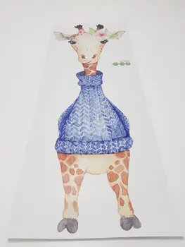 Cool Animal Girafa cu Pulover Albastru Perete Autocolant pentru Băieți Camera Copiilor Decor de Crăciun 2021 Cadou Partid Pepinieră Decalcomanii