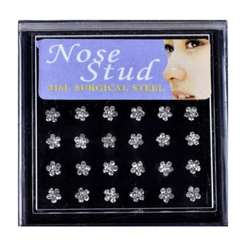 Moda 24buc Bling Stras de Cristal Nas Știfturi din Oțel Inoxidabil Pin Bar Floare de Prune Inele de Nas Piercing Bijuterii pentru Femei