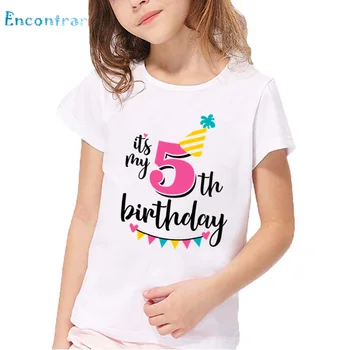 Fericit Ziua de naștere Numărul 1-7 Scrisoare Arcul de Imprimare Amuzant tricou Copii Vara Topuri Albe Fete Prezent T-shirt,oHKP2432