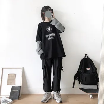 Seturile De Femei 2 Piese Student Unisex Imprimate Harajuku Prietenul Casual Cargo Pantaloni Streetwear Kpop Chic Liber De Moda Toamna Anului Nou