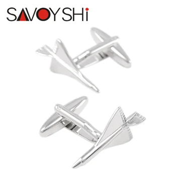 SAVOYSHI Aeronave Model de Butoni pentru Barbati Tricou Manșetă nasturii de Argint de culoare Avion butoni Bijuterii de Moda Gratuit gravare nume
