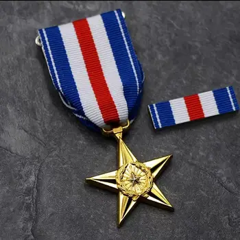 Armata SUA Premiul Medalie de Bronz Steaua de Argint Medalii de Stea cu Cinci colțuri Onoruri Panglică Militare Comemora Insigna Pin