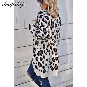 2020 Moda De Iarnă Femei Pulovere De Toamna Cu Maneci Lungi Leopard De Imprimare Cardigan Tricotate Pulover Haina Topuri Femei De Îmbrăcăminte De Mari Dimensiuni