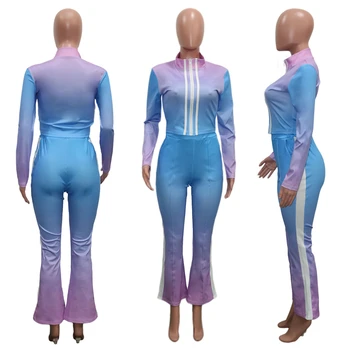 Adogirl Dungă Mozaic Schimbarea Culorii Femei Din Două Piese Set Cu Maneci Lungi Cu Fermoar Jacheta Crop Top Creion Pantaloni Casual Costum De Haine