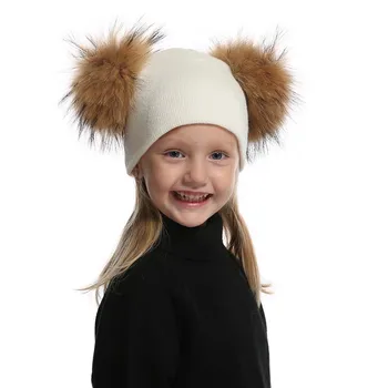Dublu Pompones Căciuli Fete Drăguț Băiat Copil Pălărie De Iarnă Pentru Copii Mama Cald Tricotate Capac Fete Baieti Casual Alb Negru Beanie