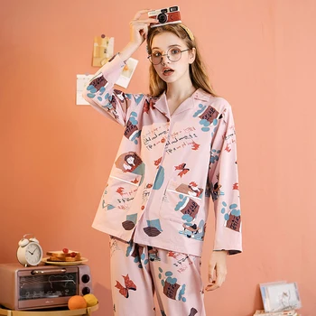 FENTENG Toamna Pijamale Pentru Femei de Moda Homewear Tipărite Pijamale de Cauzalitate Pijama Set Acasă Costum Femei J98132656