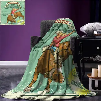 Retro Arunca Pătură Rodeo Cowgirl pe Taur Campionat Anual de Epocă Poster Model Design Grunge Cald Microfibra