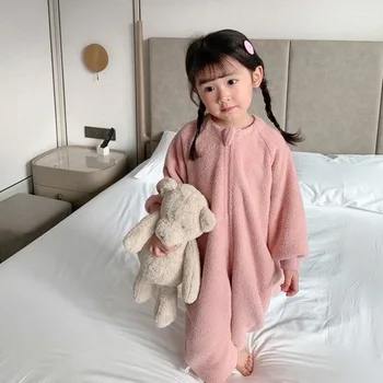 Toamna Coreean Copilul Pulover Fetita Cald Romper Anti Kick Sac De Dormit-O Singură Bucată De Uz Casnic Haine Copii Băiat De Iarnă 1-6 Ani