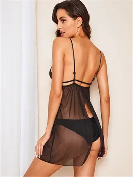 Femei lenjerie Erotica Negru suspensor plasă de Lenjerie Sexy Sexy Erotic Pijamale Pentru Femeie Perspectivă cămașă de noapte