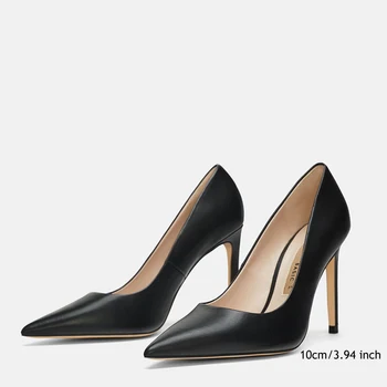 Clasic din Piele Neagra pentru Femei Pompe de piele de Oaie Piele naturala Pantofi cu Tocuri de 10 cm Tocuri cui Doamnelor Pantofi Office Plus Dimensiune 40 41