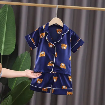 Băieți, Pijamale de Mătase Noi de Vara cu Maneci Scurte pentru Copii Fete de Îmbrăcăminte Seturi de Pijamale Pijamale Copii Agrement Pijama Set 1-5 Ani