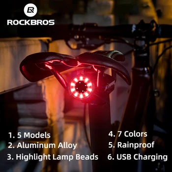ROCKBROS Biciclete Coada Lumina de Biciclete din Spate Lumina de Ciclism de Încărcare USB rezistent la apa-Spate, Lumina 7 Culori Accesorii pentru Biciclete T1