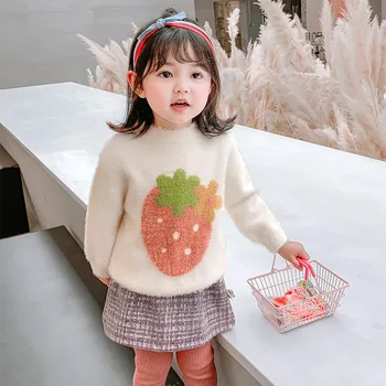 Toamna Iarna pentru Copii Fete Pulovere Pulover Moale Tricotate Pulover Imprimare de Capsuni Copii Pulover Îmbrăcăminte de Îmbrăcăminte pentru Copii