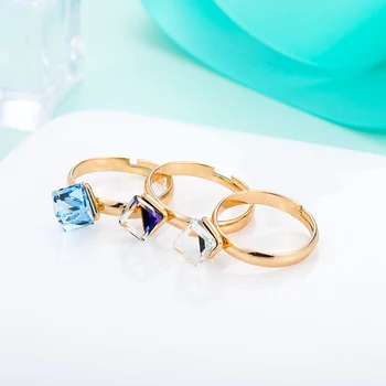 MAIKALE Cub Lacul Albastru Austriac de Cristal Inel Reglabil Placat cu Aur de Culoare Redimensionabilă Trupa de Nunta Inele pentru Femei Cadouri Bijuterii