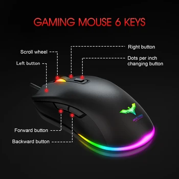 Havit RGB Mouse de Gaming cu Fir PC Gaming mouse cu 7 Culori de Fundal 6 Butoane de Până la 6400 DPI USB de pe Computer Mouse Negru MS732