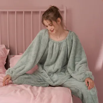 IULIE CÂNTEC de Iarnă Flanel Femeie Pijamale Cald Moale Sleepwear Toamna Iarna Femei cu Glugă Pijama cu Mâneci Lungi, Pantaloni de Costum