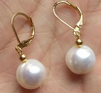 Gratuit shipiing mare AAA+10-11mm alb perfect Australia legăna perla cercei 14K/20 cârlig