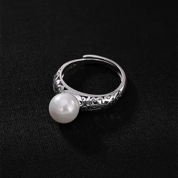 Uglyless Reale Masiv 925 Sterling Silver Etnice Viță-de-vie Gol Inele pentru Femei Perle Naturale de a Deschide Inel Bijuterii Fine