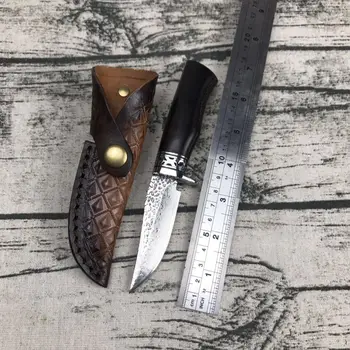 Dropship damasc model fix lamă de cuțit de supraviețuire damasc otel VG10 mici de lemn de abanos mâner cuțit de vânătoare de vânătoare instrument