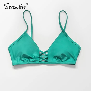 SEASELFIE Sexy Solid Teal Bikini Top pentru Femei Detașabil Tampoane Separate Bikini Top de sex Feminin Singur Sutien Top 2021 Fete de Costume de baie
