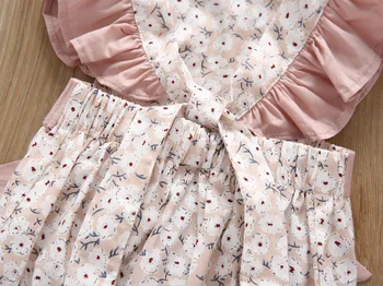 Stil European 2019 vară fată nou-născut haine pentru copii costume de imprimare de flori mici de zbor maneca papion colanti roz body