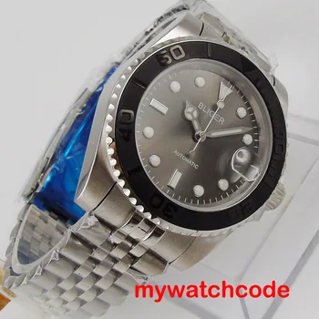40mm bliger grey dial data fereastră negru strat ceramic bezel otel inoxidabil 316L band NH35 automatic barbati ceas