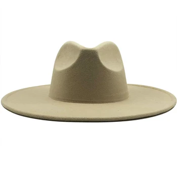 FS Iarna Alb Stil Britanic 9.5 CM Oameni Lager Mare Margine Solidă Lână, Pălării Fedora Pentru Femei Elegante Gangster Pălărie Panama Capac Sombrero
