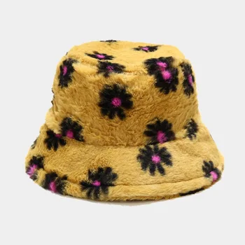 Iarna Flori de Imitație de păr de Iepure Găleată Pălărie Femei Bob Sepci Hip Hop Gorros femeile Cad Panama Cap Cald boonie Hat