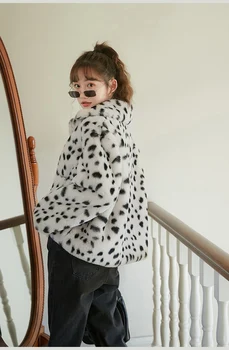CHEERART Leopard de Imprimare de Iarnă Haină de Blană Și Jachete Femei Alb cu Blană Sacou Fuzzy Îmbrăcăminte exterioară Cald Fux Sacou Blana 2020